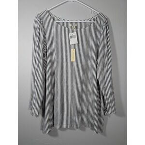 Max Studio XL Longer Knit Black/White Striped Boho Top Tunic Length Plus New $98